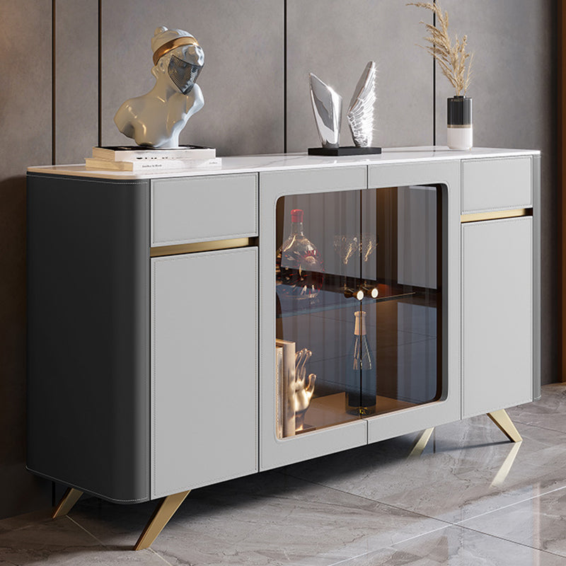 Glam Sideboard Cabinet Stone Sideboard Table with Doors for Dining Room