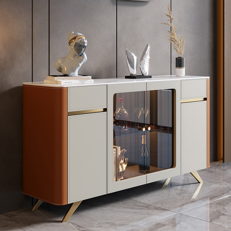 Glam Sideboard Cabinet Stone Sideboard Table with Doors for Dining Room