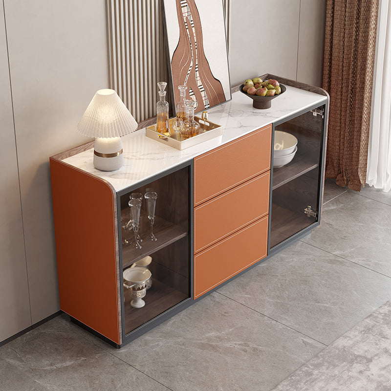 Glam Stone Sideboard Cabinet Sideboard 3 Drawers Server with Storage