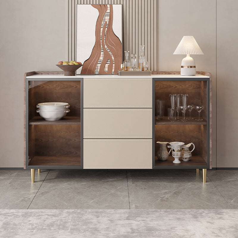 Glam Stone Sideboard Cabinet Sideboard 3 Drawers Server with Storage