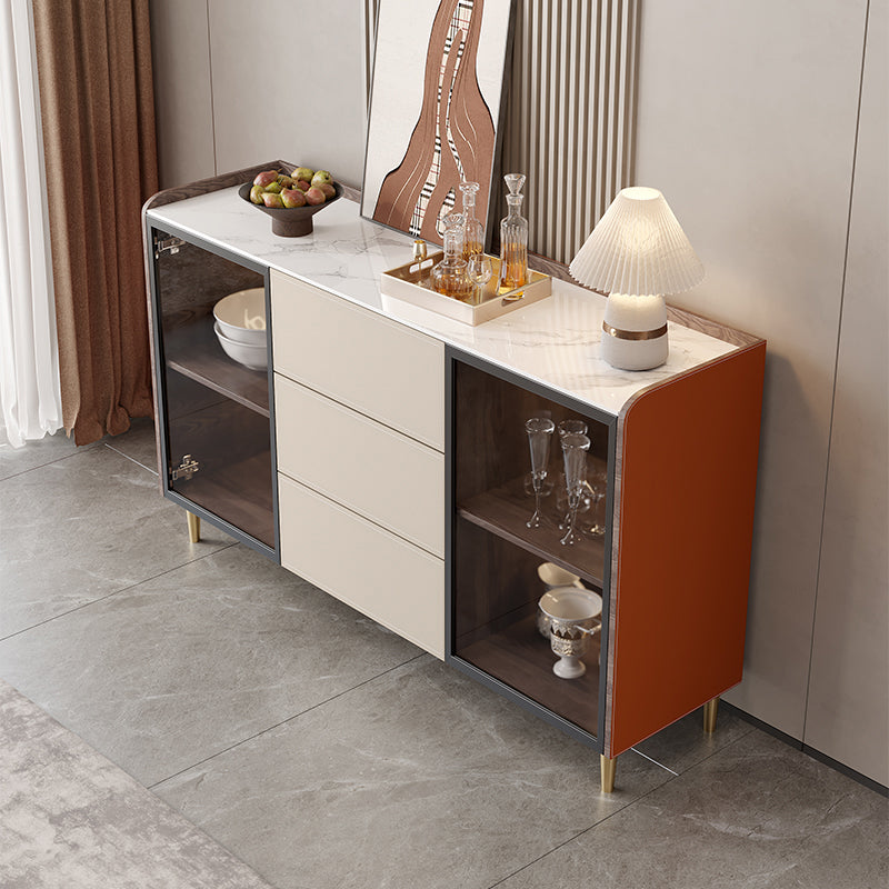 Glam Stone Sideboard Cabinet Sideboard 3 Drawers Server with Storage