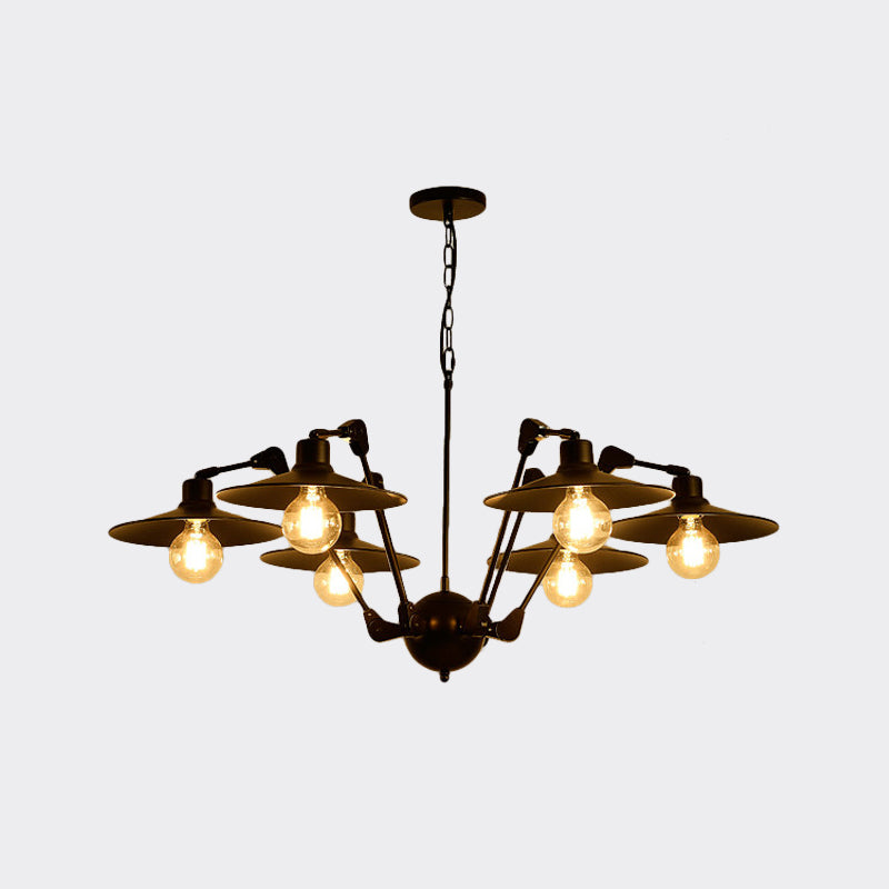 Antiqued Flat Chandelier Lighting 6/8 Bulbs Metal Rotatable Ceiling Pendant Lamp in Black