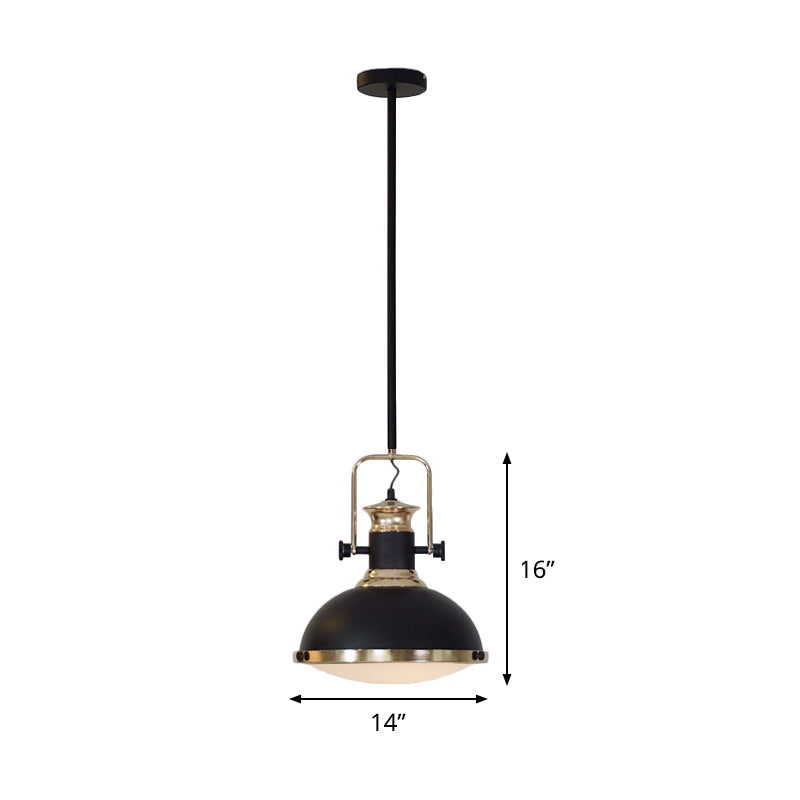 Metallic Black Drop Pendant Light Vintage 1 Bulb Restaurant Hanging Ceiling Lamp with Handle