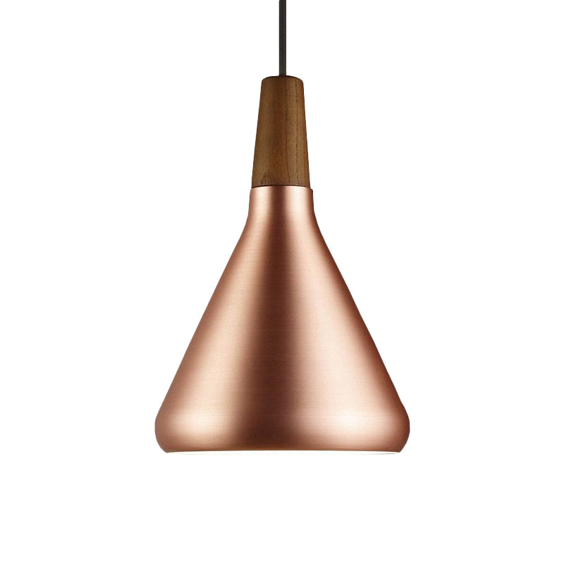 7 "/10.5"/16 "W 1 Cabeza Down Lighting Restaurante industrial colgante colgante con sombra de aluminio acampanado en oro rosa