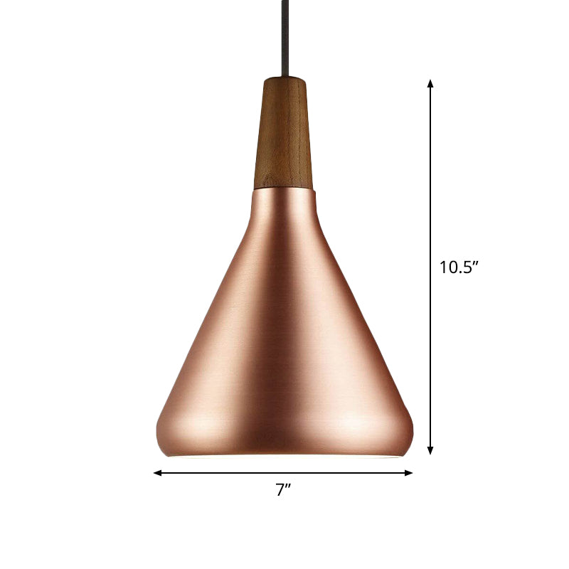 7 "/10.5"/16 "W 1 Cabeza Down Lighting Restaurante industrial colgante colgante con sombra de aluminio acampanado en oro rosa