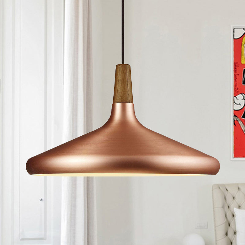 7"/10.5"/16" W 1 Head Down Lighting Industrial Restaurant Hanging Pendant with Flared Aluminum Shade in Rose Gold