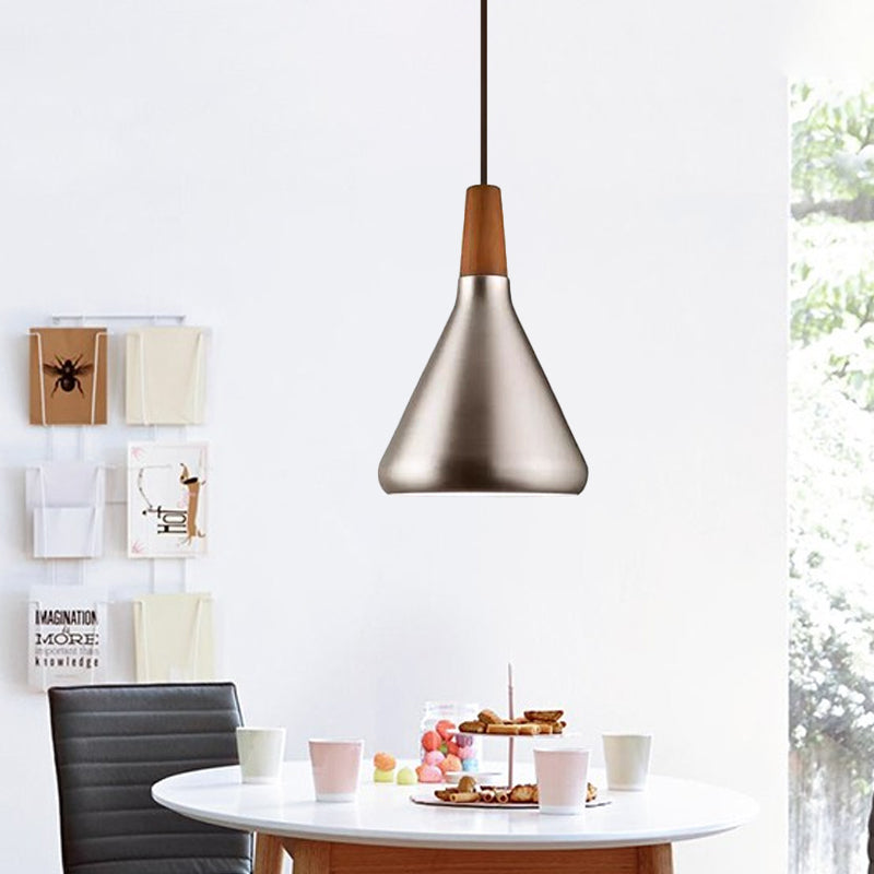 Industrial Cone Ceiling Pendant Light 1 Light Aluminum Suspension Lamp in Silver, 7"/10.5"/16" Wide