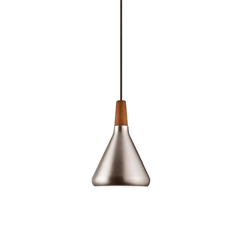 Industrial Cone Ceiling Pendant Light 1 Light Aluminum Suspension Lamp in Silver, 7"/10.5"/16" Wide