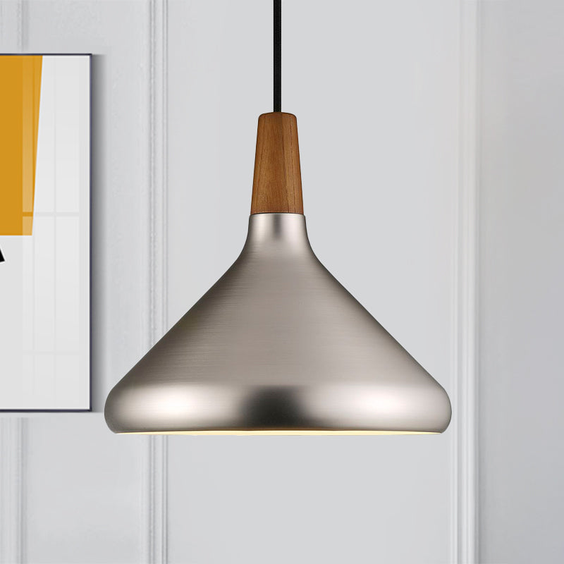 Industrial Cone Ceiling Pendant Light 1 Light Aluminum Suspension Lamp in Silver, 7"/10.5"/16" Wide