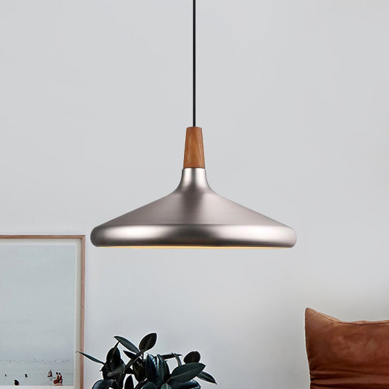 Industrial Cone Ceiling Pendant Light 1 Light Aluminum Suspension Lamp in Silver, 7"/10.5"/16" Wide