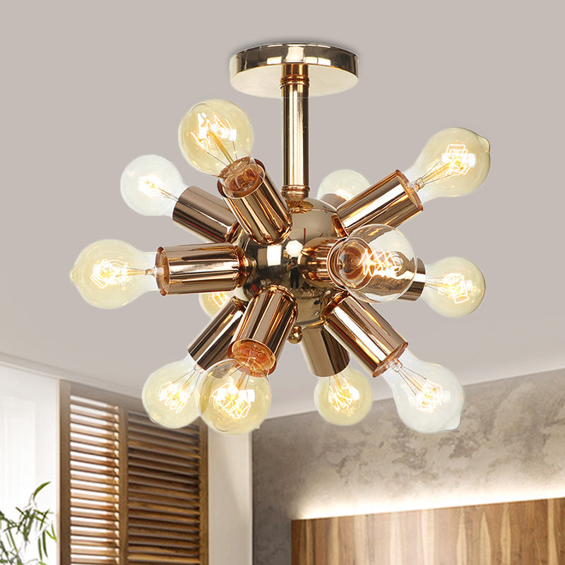 Chrome/Gold Sputnik Semi Flush Mount Vintage Iron 6/9/12 Lights Restaurant Flush Ceiling Lamp Fixture