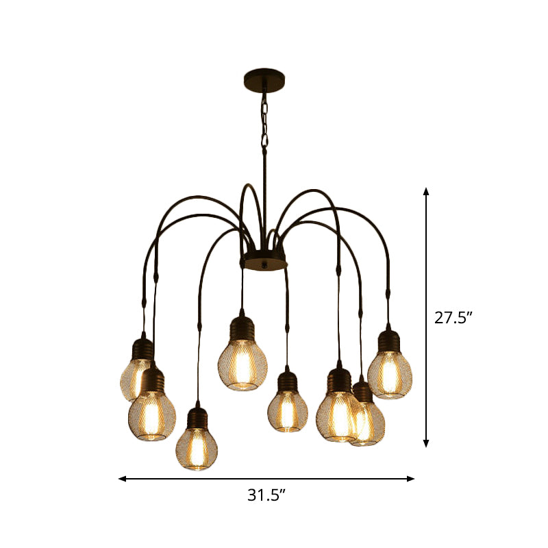 Antiquiertes Glühbirnen-Mesh Kronleuchter Licht 8/12/18-Licht Metallic Pendulum Lampe in Schwarz mit Weidengestaltung