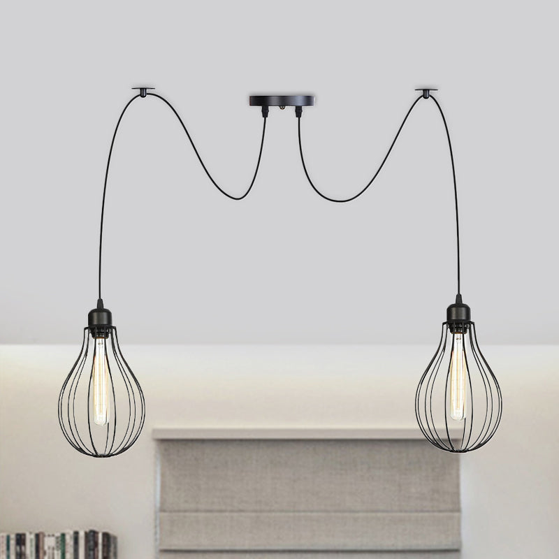 Eisenbirnen Cage Multiple Hanging Light Vintage 2/3/6-Licht Kaffeehaus Swag-Pendel-Lampe in Schwarz