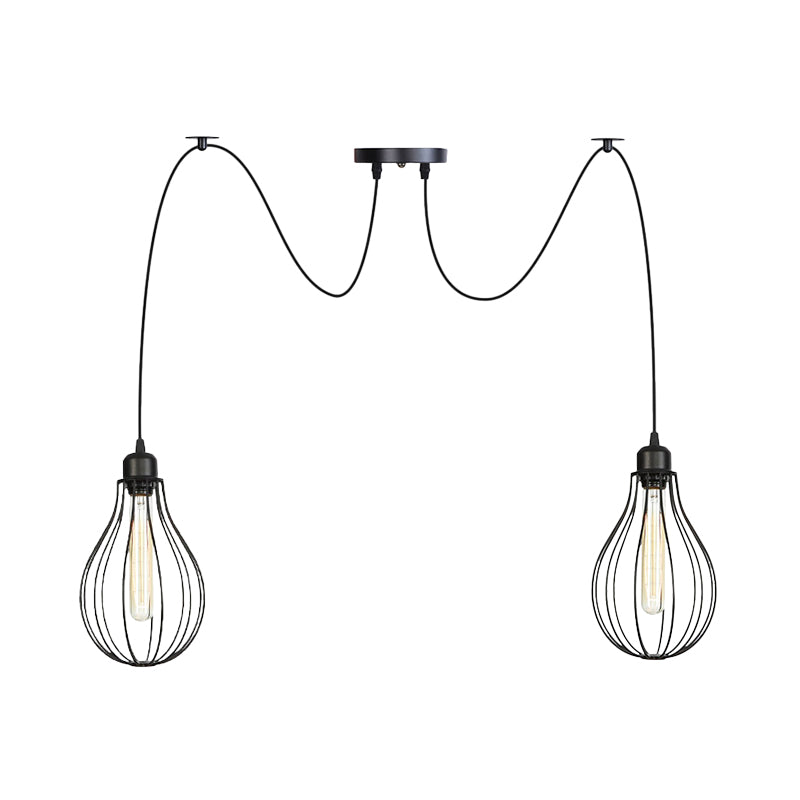 Eisenbirnen Cage Multiple Hanging Light Vintage 2/3/6-Licht Kaffeehaus Swag-Pendel-Lampe in Schwarz