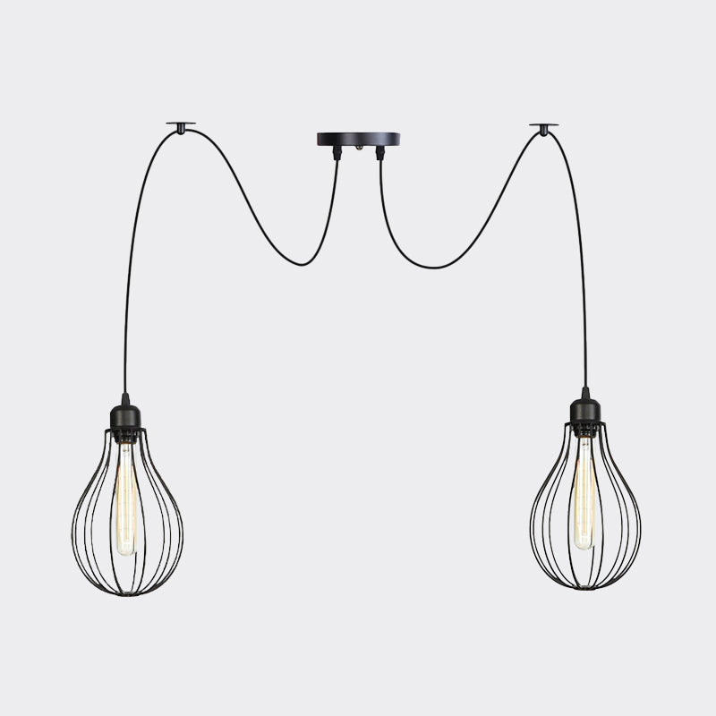 Eisenbirnen Cage Multiple Hanging Light Vintage 2/3/6-Licht Kaffeehaus Swag-Pendel-Lampe in Schwarz