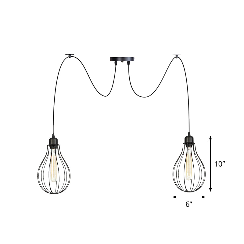 Eisenbirnen Cage Multiple Hanging Light Vintage 2/3/6-Licht Kaffeehaus Swag-Pendel-Lampe in Schwarz