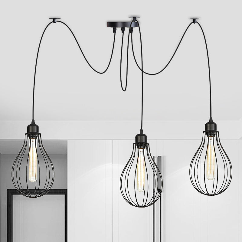 Cage di pere di ferro Multiple Light Appeding Vintage 2/3/6 Light Coffee House Swag Lampada a pendolo in nero