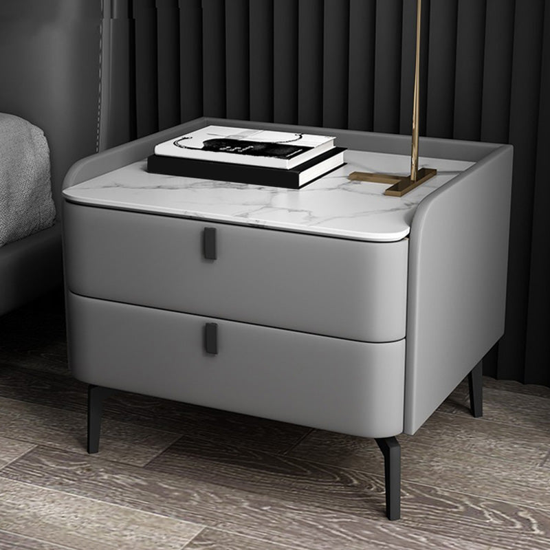 Modern Bedside Cabinet Stone Accent Nightstand with 2 Drawers