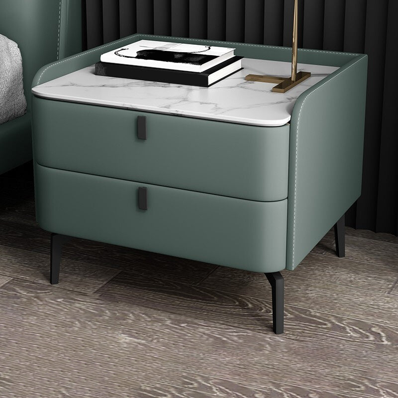 Modern Bedside Cabinet Stone Accent Nightstand with 2 Drawers