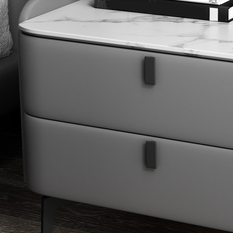 Modern Bedside Cabinet Stone Accent Nightstand with 2 Drawers