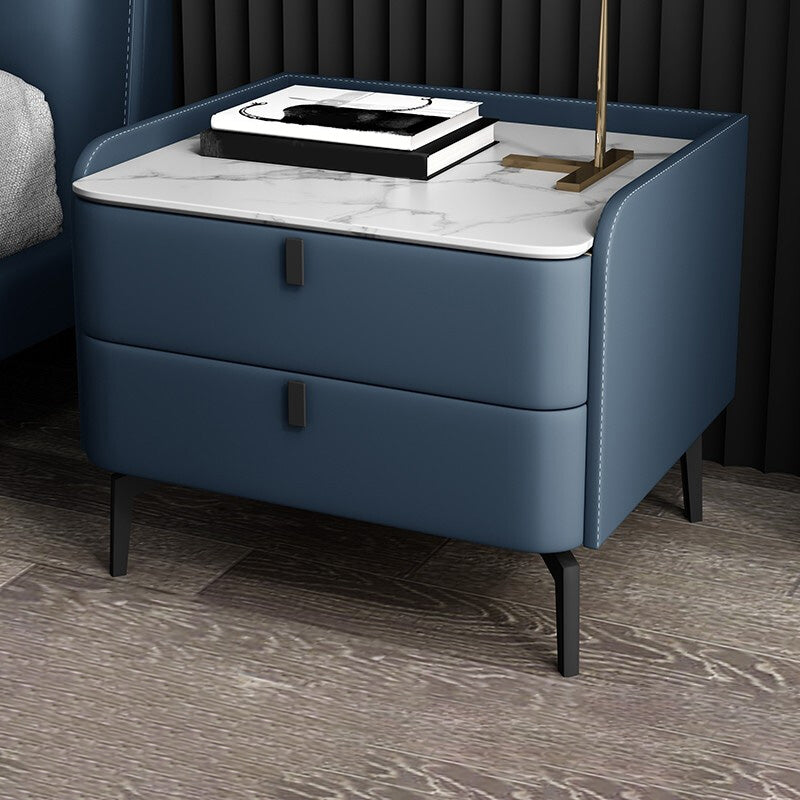 Modern Bedside Cabinet Stone Accent Nightstand with 2 Drawers