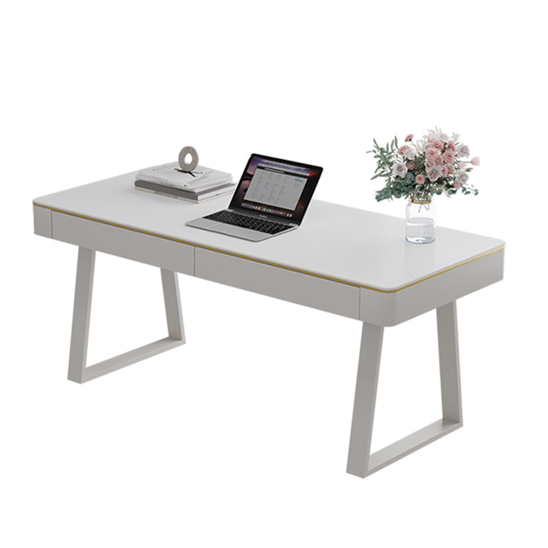 Glam Style Stone Writing Desk Metal Sled Office Desk for Home