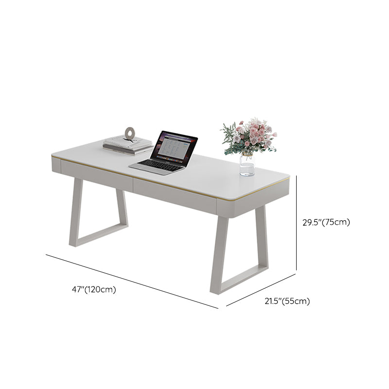 Glam Style Stone Writing Desk Metal Sled Office Desk for Home