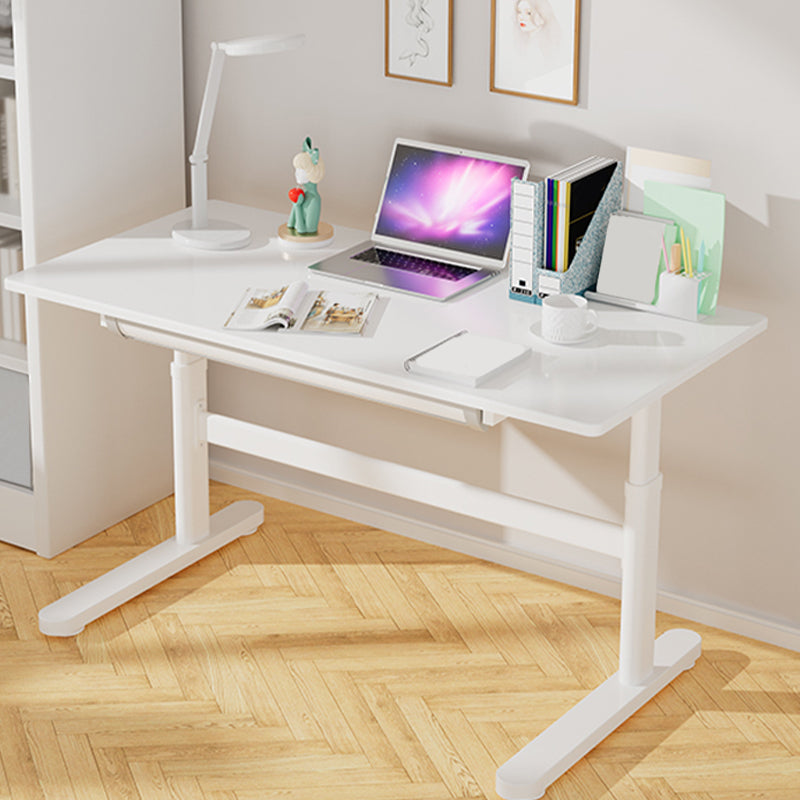 Contemporary Adjustable Height Writing Desk White T-shape Base Office Desk