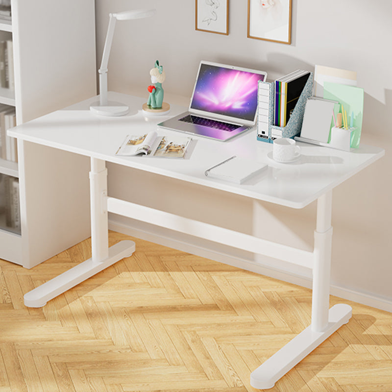 Contemporary Adjustable Height Writing Desk White T-shape Base Office Desk