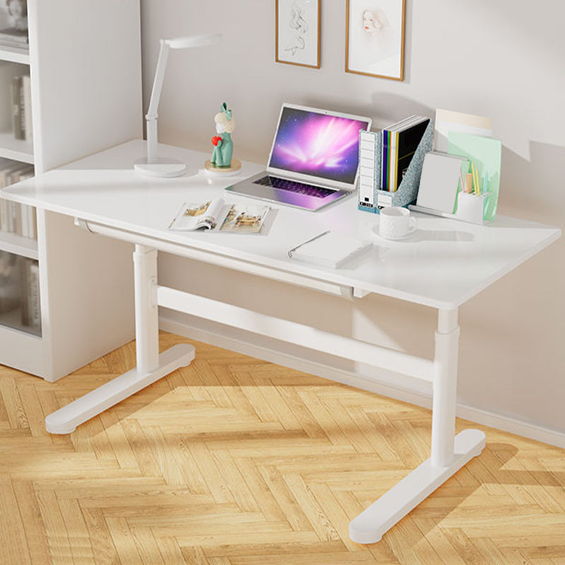 Contemporary Adjustable Height Writing Desk White T-shape Base Office Desk