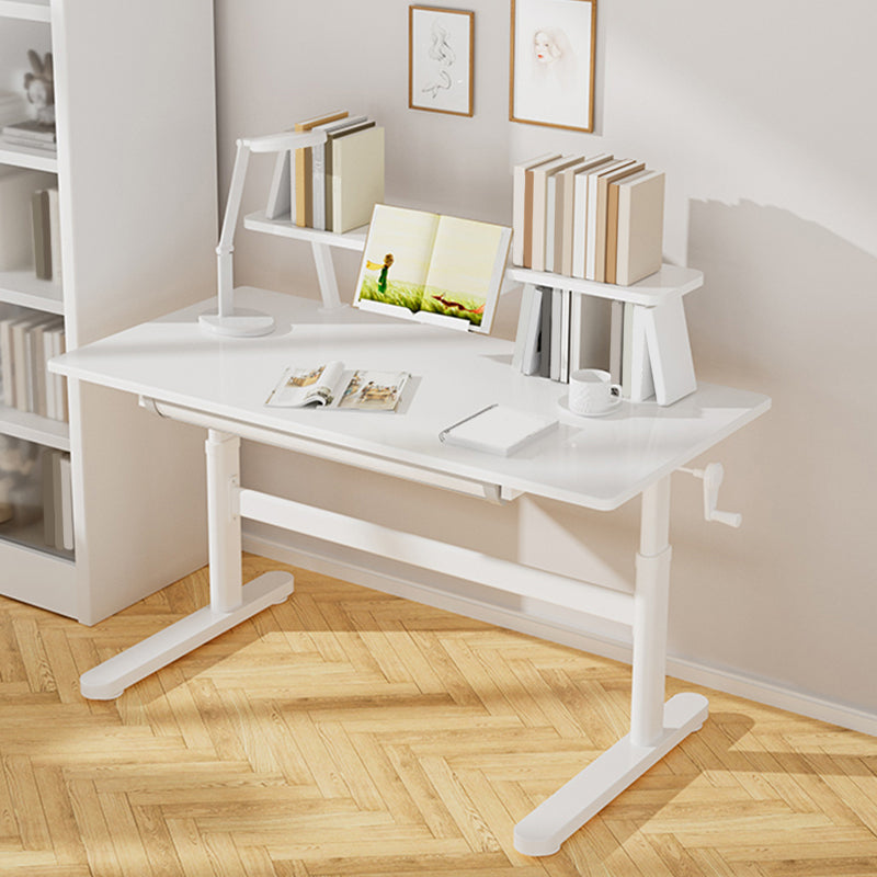 Contemporary Adjustable Height Writing Desk White T-shape Base Office Desk