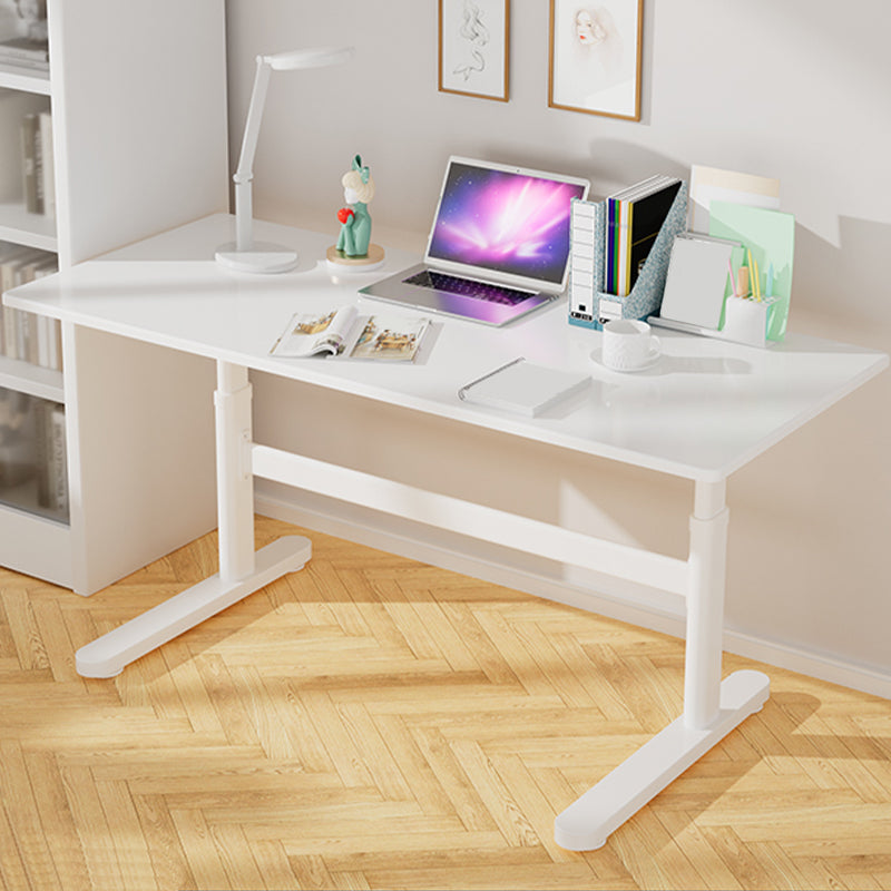 Contemporary Adjustable Height Writing Desk White T-shape Base Office Desk