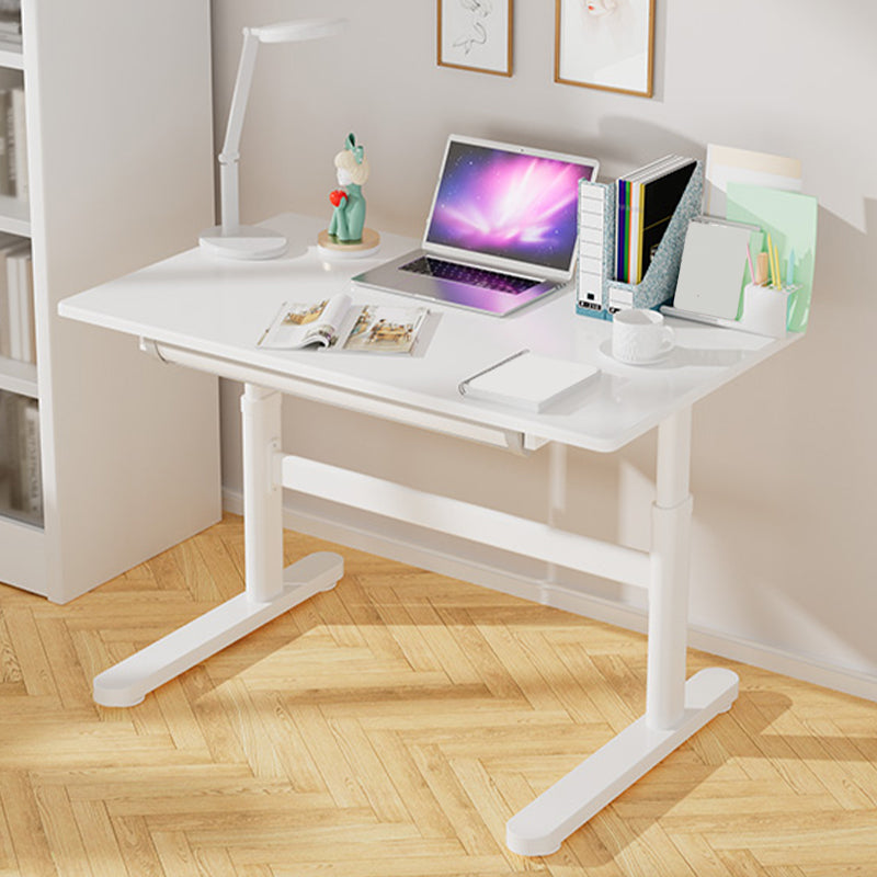 Contemporary Adjustable Height Writing Desk White T-shape Base Office Desk