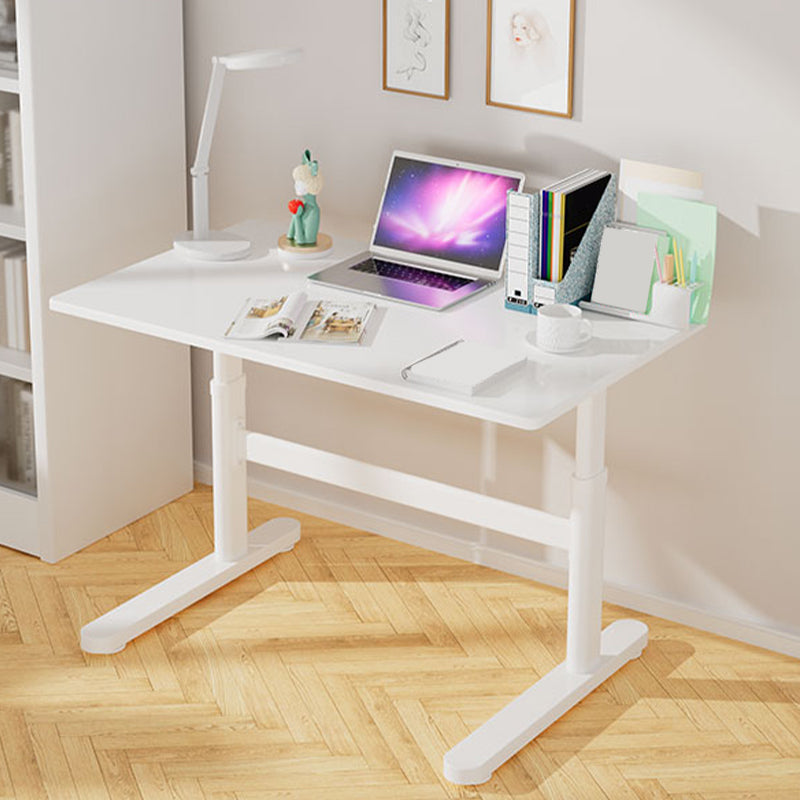 Contemporary Adjustable Height Writing Desk White T-shape Base Office Desk