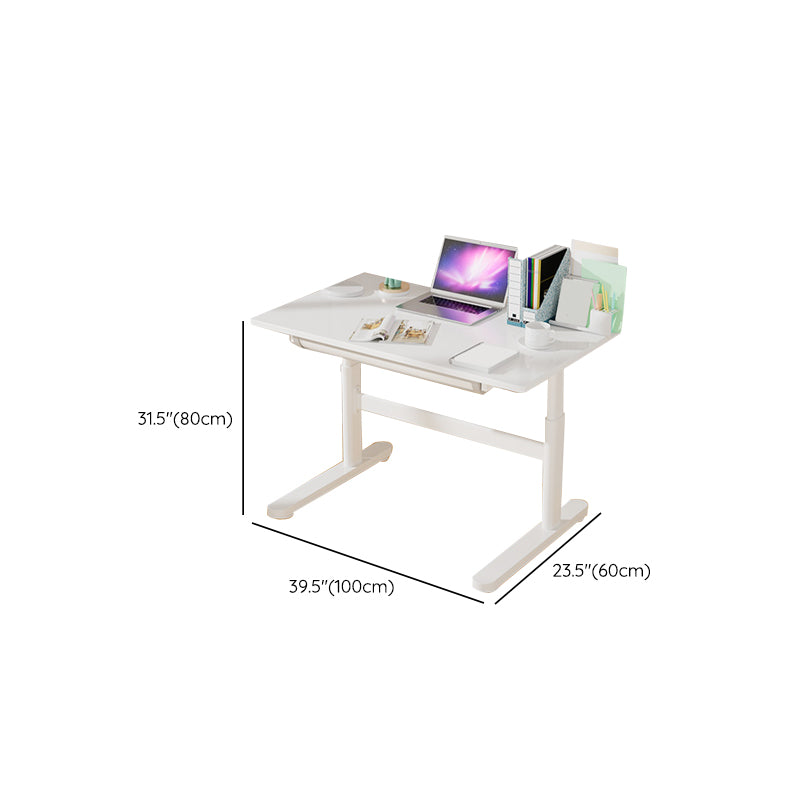 Contemporary Adjustable Height Writing Desk White T-shape Base Office Desk