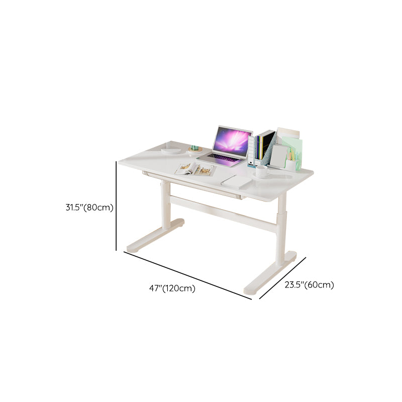 Contemporary Adjustable Height Writing Desk White T-shape Base Office Desk