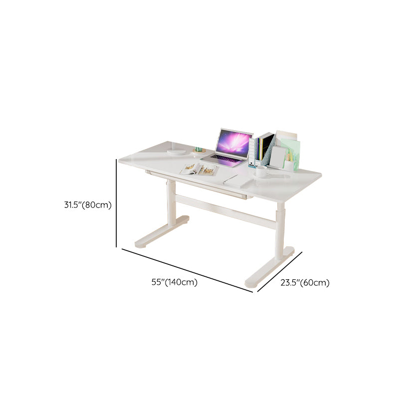 Contemporary Adjustable Height Writing Desk White T-shape Base Office Desk