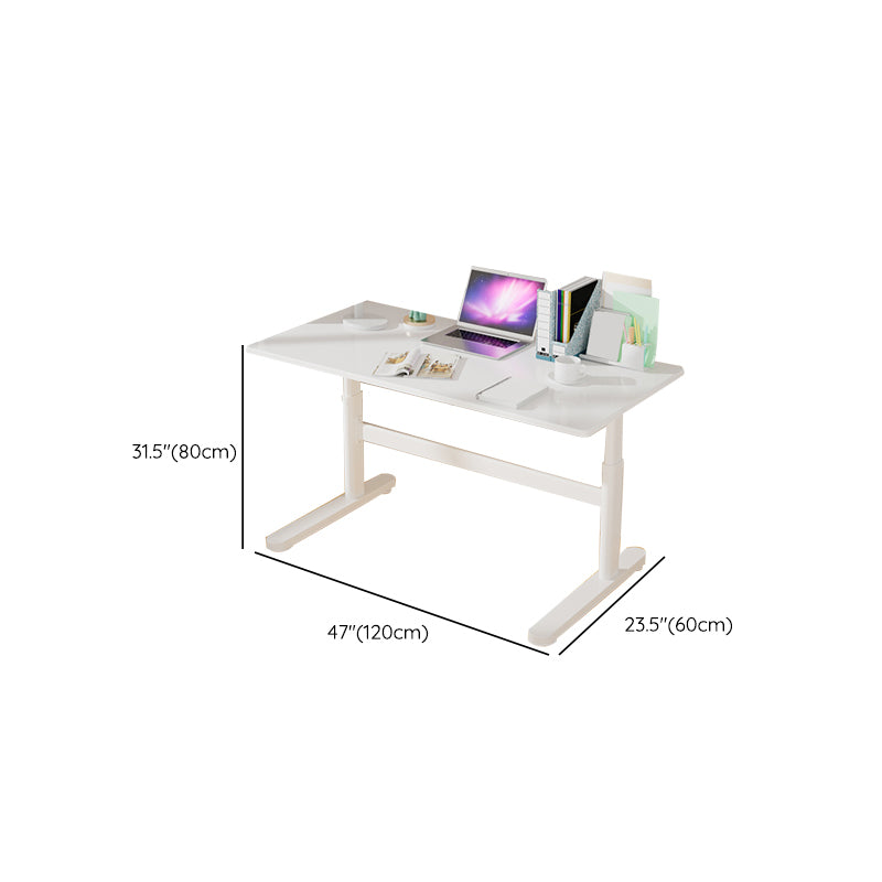 Contemporary Adjustable Height Writing Desk White T-shape Base Office Desk