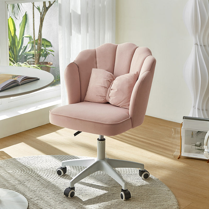 Armless Office Chair White/Pink Desk Chair with Wheels for Living Room