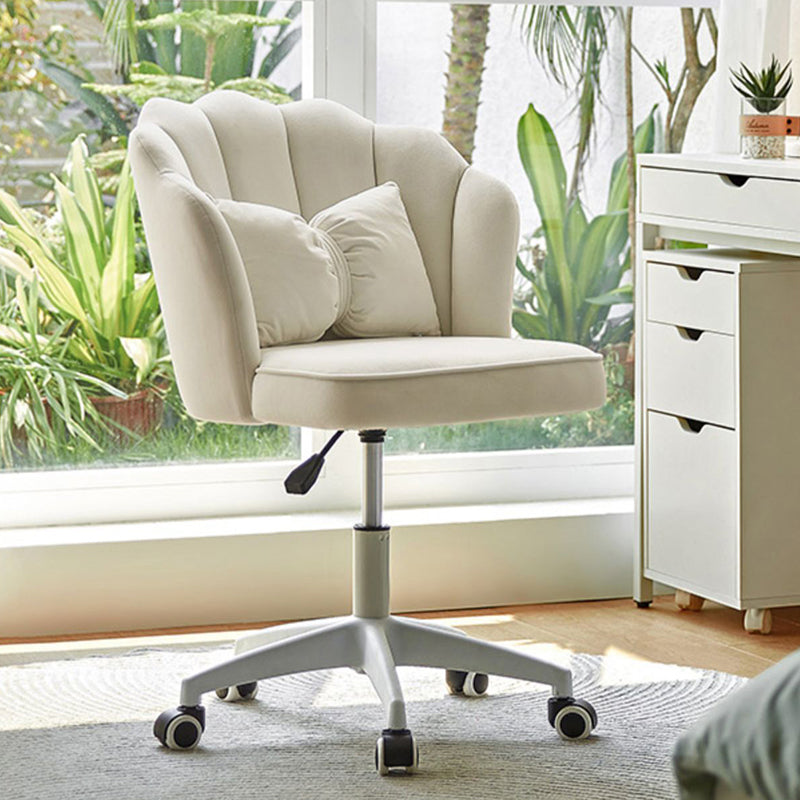 Armless Office Chair White/Pink Desk Chair with Wheels for Living Room