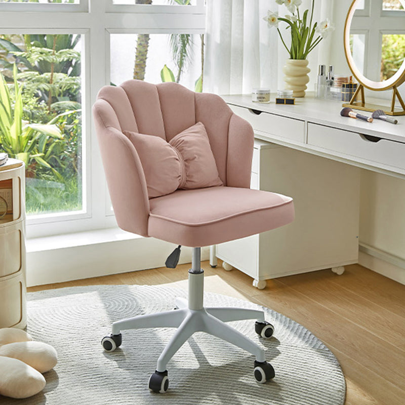 Armless Office Chair White/Pink Desk Chair with Wheels for Living Room