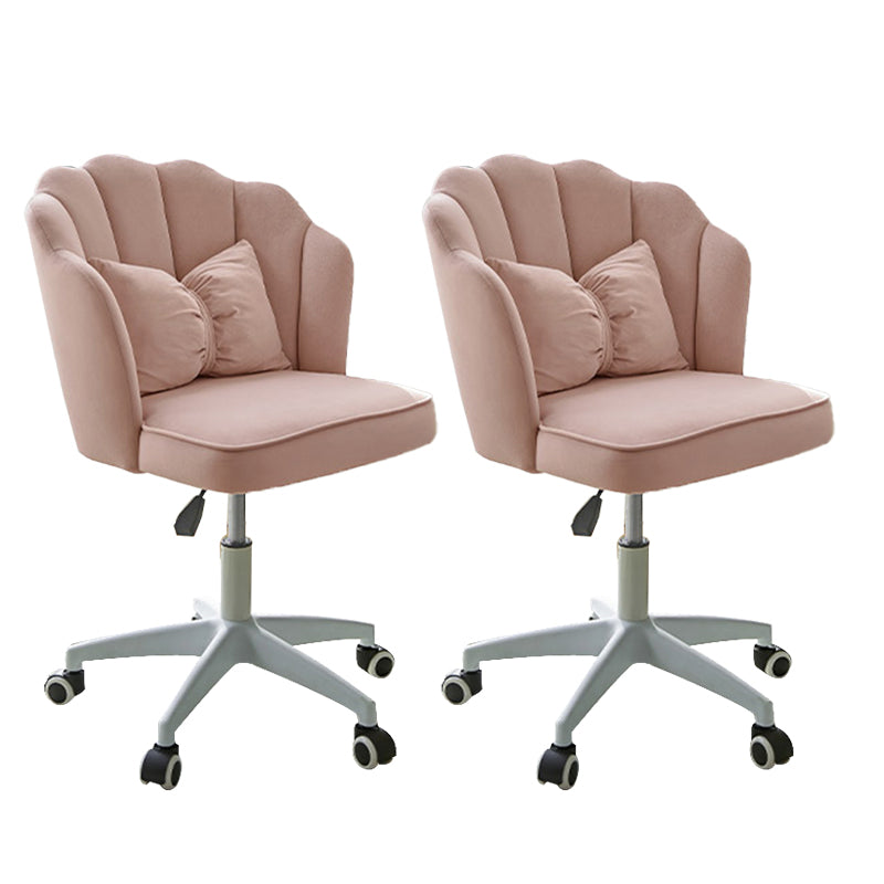 Armless Office Chair White/Pink Desk Chair with Wheels for Living Room