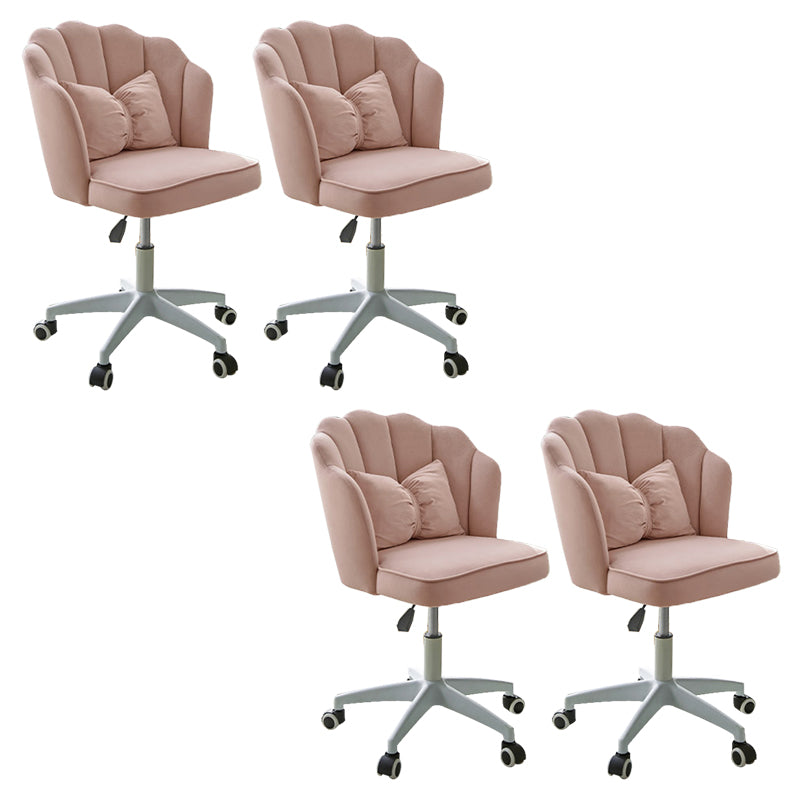 Armless Office Chair White/Pink Desk Chair with Wheels for Living Room