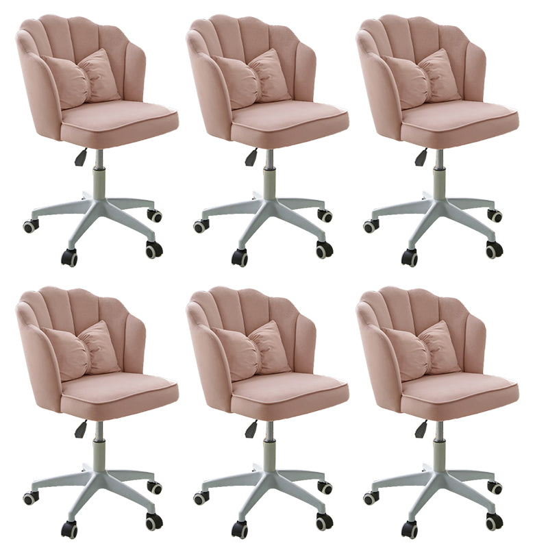 Armless Office Chair White/Pink Desk Chair with Wheels for Living Room