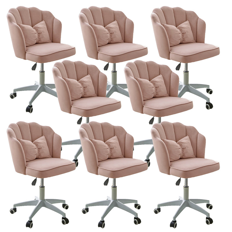 Armless Office Chair White/Pink Desk Chair with Wheels for Living Room