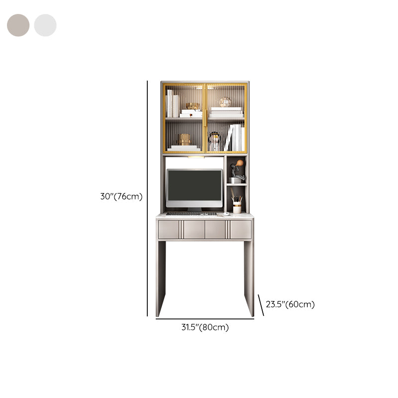 Contemporary Style Stone Office Desk Rectangular Shape Task Desk in Champagne/White