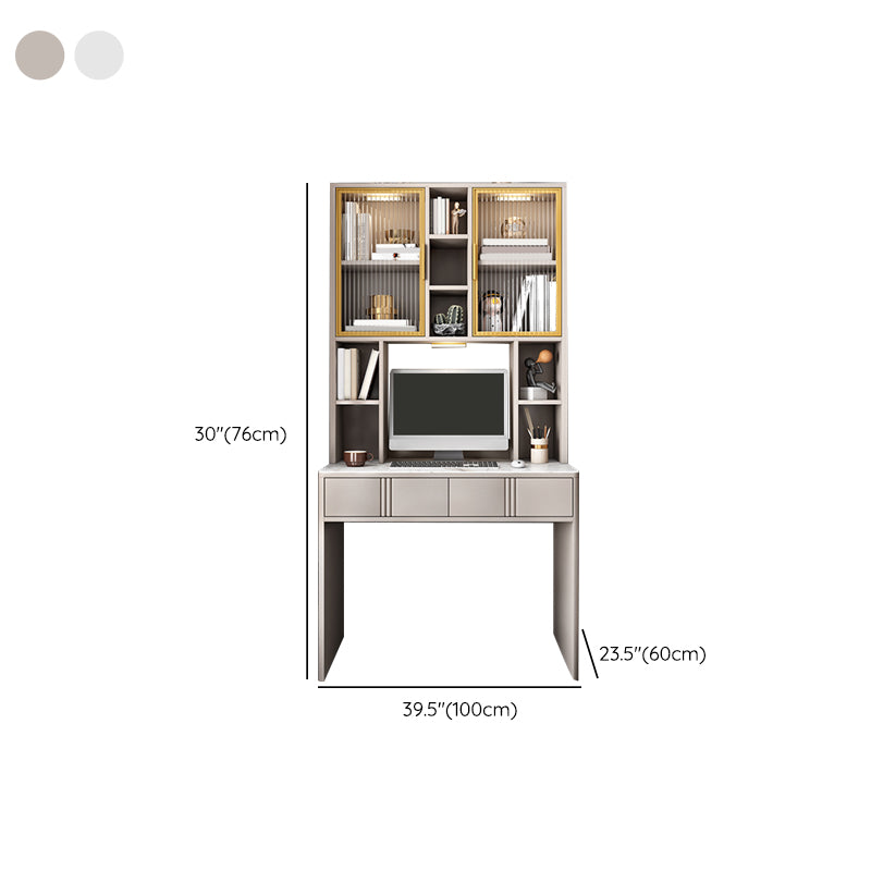 Contemporary Style Stone Office Desk Rectangular Shape Task Desk in Champagne/White