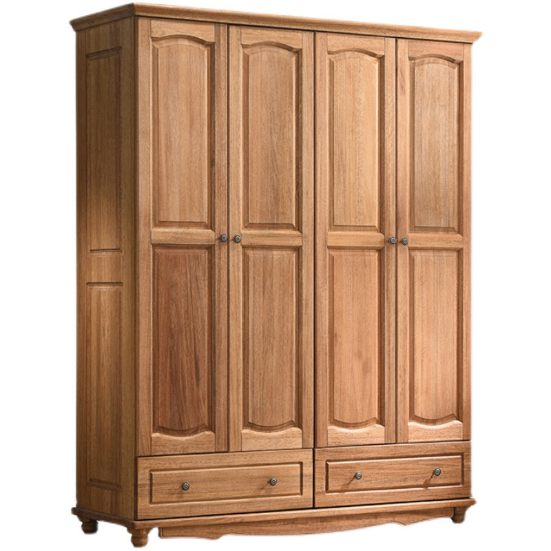 Brown Solid Wood Shelved with Garment Rod Door Wardrobe Armoire