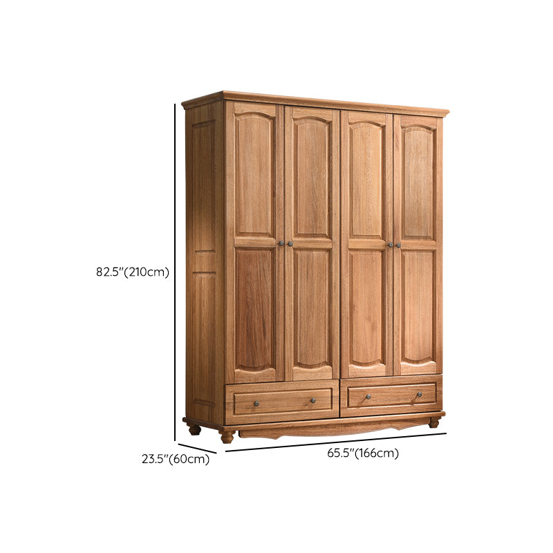 Brown Solid Wood Shelved with Garment Rod Door Wardrobe Armoire