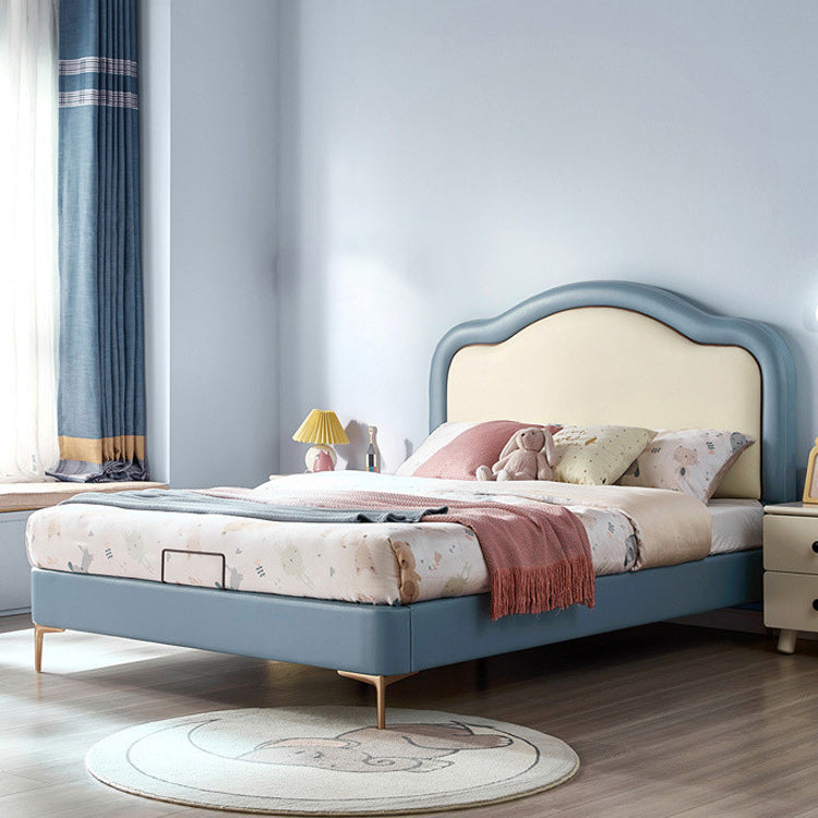 Upholstered Solid Wood Frame Standard Bed Bed in Blue and White